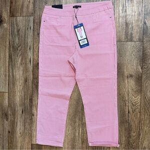 Mario Serrani Italy Pink White Striped Capri Pants Womens Size Large NEW